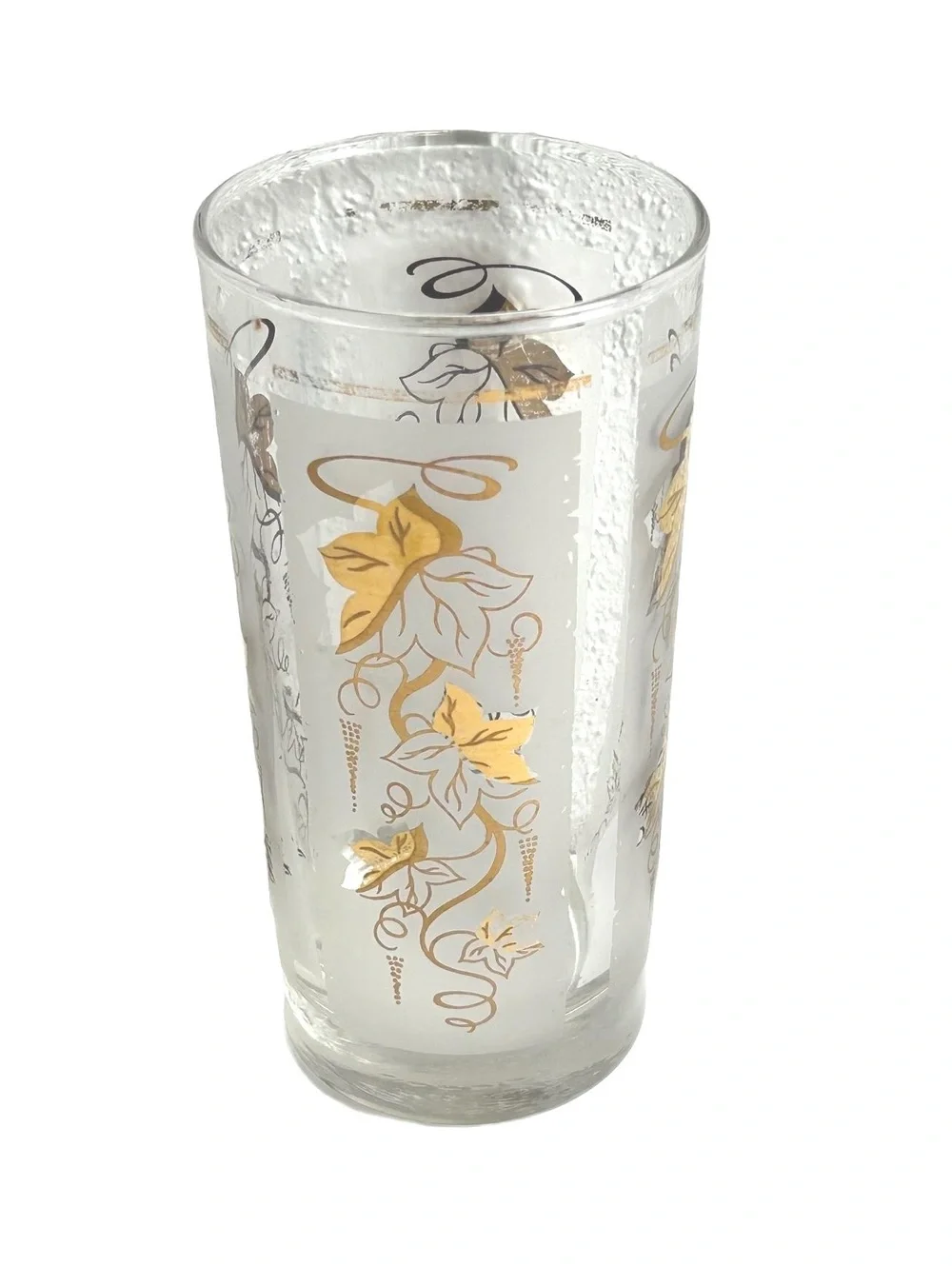 MCM Tall Glass with Gold Leaf Vine Design